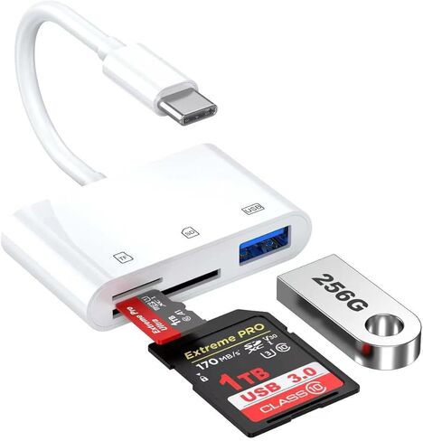 قارئ بطاقات USB C إلى SD، محول بطاقة SD MicroSD 3 في 1 مع منفذ USB 3.0، قارئ بطاقة ذاكرة من النوع C لأجهزة iPhone 15 16 وiPad وMac وMacBook Pro/Air وAndroid وجميع أجهزة USB-C in Kuwait