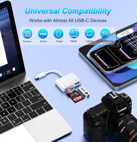قارئ بطاقات USB C إلى SD، محول بطاقة SD MicroSD 3 في 1 مع منفذ USB 3.0، قارئ بطاقة ذاكرة من النوع C لأجهزة iPhone 15 16 وiPad وMac وMacBook Pro/Air وAndroid وجميع أجهزة USB-C in Kuwait