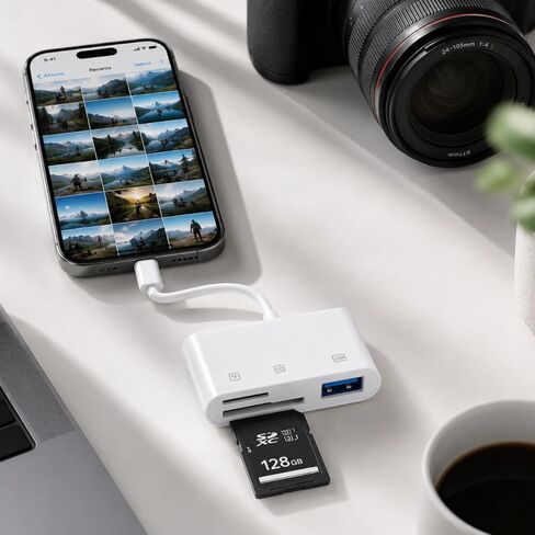 قارئ بطاقات USB C إلى SD، محول بطاقة SD MicroSD 3 في 1 مع منفذ USB 3.0، قارئ بطاقة ذاكرة من النوع C لأجهزة iPhone 15 16 وiPad وMac وMacBook Pro/Air وAndroid وجميع أجهزة USB-C in Kuwait