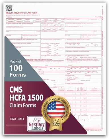 نماذج مطالبات CMS 1500 الجديدة - HCFA (الإصدار 02/12) 100 لكل حزمة in Kuwait