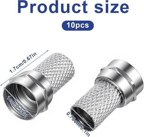 10PCS Coax Cable Connector Rg6 F-Type Twist-On 75 Ohm Rg6 Coaxial Adapters Coaxials Cable Quick Connector for Coax Cables, Wall Mounted TV, Wall Plates, Antenna, Splitter, Amplifier in Kuwait