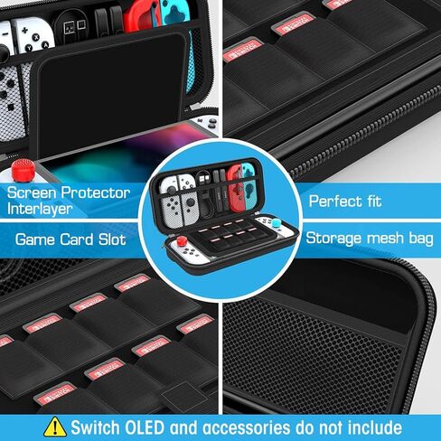 حقيبة حمل لجهاز Switch Gamepad، حقيبة منظمة للتبديل/تبديل OLED مع 8 خراطيش ألعاب وفتحة 6 أزرار وواقي شاشة، حقيبة تخزين EVA مضادة للخدش لحقيبة حمل الملحقات in Kuwait
