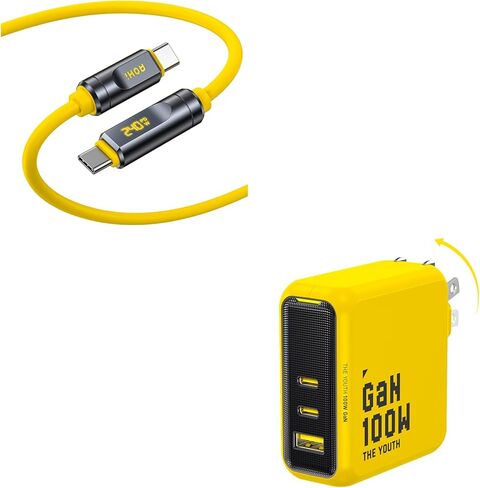 شاحن حائط AOHI Youth 100W Gan+ USB C، شاحن سريع للكمبيوتر المحمول 3 منافذ PPS PD Type C + كابل AOHI 240W USB4 2.0 مع شاشة رقمية LED 3.3 قدم مع نقل بيانات مزدوج بسرعة 80 جيجابت في الثانية in Kuwait