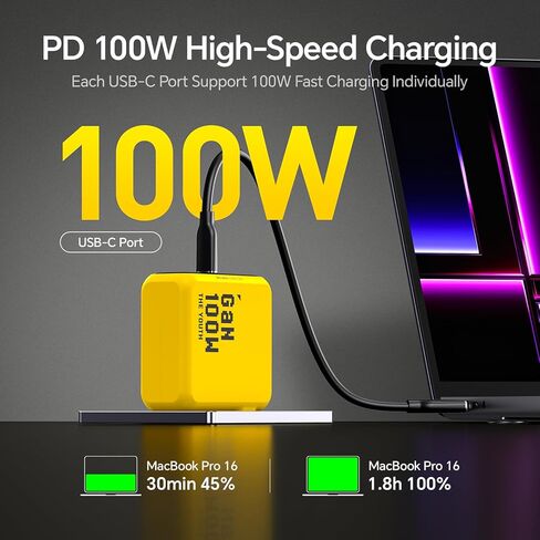 شاحن حائط AOHI Youth 100W Gan+ USB C، شاحن سريع للكمبيوتر المحمول 3 منافذ PPS PD Type C + كابل AOHI 240W USB4 2.0 مع شاشة رقمية LED 3.3 قدم مع نقل بيانات مزدوج بسرعة 80 جيجابت في الثانية in Kuwait
