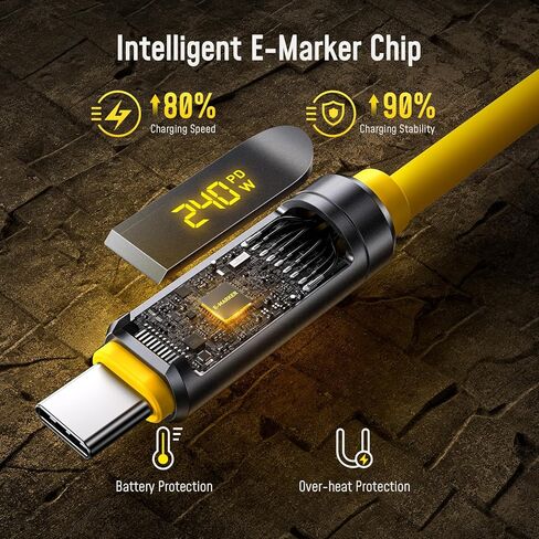شاحن حائط AOHI Youth 100W Gan+ USB C، شاحن سريع للكمبيوتر المحمول 3 منافذ PPS PD Type C + كابل AOHI 240W USB4 2.0 مع شاشة رقمية LED 3.3 قدم مع نقل بيانات مزدوج بسرعة 80 جيجابت في الثانية in Kuwait