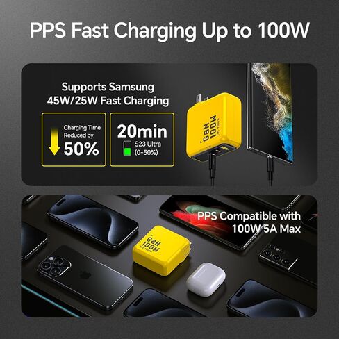 شاحن حائط AOHI Youth 100W Gan+ USB C، شاحن سريع للكمبيوتر المحمول 3 منافذ PPS PD Type C + كابل AOHI 240W USB4 2.0 مع شاشة رقمية LED 3.3 قدم مع نقل بيانات مزدوج بسرعة 80 جيجابت في الثانية in Kuwait