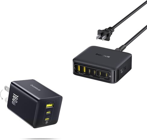 Baseus 100W USB C Charger Block، 3-Port Foldable PPS Wall Charger and Baseus Charging Station 120W، 6-in-1 USB-C PD Fast Charging Desktop Charger in Kuwait