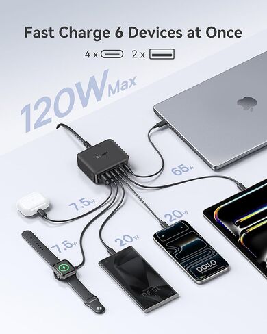 Baseus 100W USB C Charger Block، 3-Port Foldable PPS Wall Charger and Baseus Charging Station 120W، 6-in-1 USB-C PD Fast Charging Desktop Charger in Kuwait