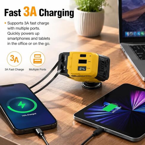 شاحن سيارة قابل للسحب 4 في 1 فائق السرعة (31.5 بوصة) للهاتف اللوحي مع منفذي USB بحد أقصى 66 وات وكابلين قابلين للسحب، قابس بزاوية قابلة للتعديل 180 درجة (أصفر) in Kuwait