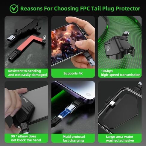 واقي قابس ذيل PIVA FPC من النوع C - شاشة 4K عند 60 هرتز، شحن سريع 60 وات PD ونقل بيانات 10 جيجابت في الثانية | محول USB-C كامل الوظائف لأجهزة Android وiPhone وiPad وMacBook وأجهزة الكمبيوتر المحمولة in Kuwait