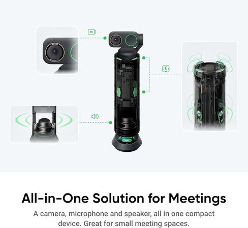 Insta360 WaveLink Pro - مكبر صوت وكاميرا في غرفة الاجتماعات 4K، تتبع مكبر الصوت، التقاط صوت 360 درجة بطول 5 أمتار، تقليل الضوضاء، نسخ وملخصات الذكاء الاصطناعي، التوصيل والتشغيل، يعمل مع التكبير، الفرق in Kuwait