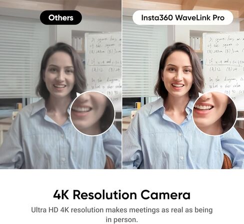 Insta360 WaveLink Pro - مكبر صوت وكاميرا في غرفة الاجتماعات 4K، تتبع مكبر الصوت، التقاط صوت 360 درجة بطول 5 أمتار، تقليل الضوضاء، نسخ وملخصات الذكاء الاصطناعي، التوصيل والتشغيل، يعمل مع التكبير، الفرق in Kuwait