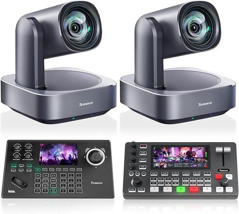 مجموعة/مجموعة كاميرا Tenveo 4K PTZ وConroller - عبوتان من كاميرات التتبع بالذكاء الاصطناعي بتكبير بصري 12X (LAN/HDMI/USB3.0)، وحدة تحكم بعصا التحكم بشاشة 5 بوصة، ومحول فيديو 4K HDMI SDI in Kuwait