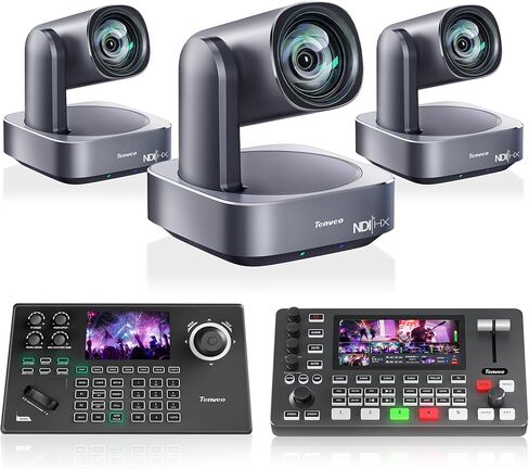 مجموعة/مجموعة كاميرا Tenveo 4K PTZ وConroller - 3 عبوات من كاميرات التتبع NDI AI بتكبير بصري 12X (LAN/HDMI/USB3.0)، وحدة تحكم بعصا التحكم بشاشة 5 بوصة، ومحول فيديو 4K HDMI SDI in Kuwait