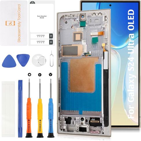 AMOLED for Samsung Galaxy S24 Ultra LCD (Fingerprint Support) 6.78"+Titanium Yellow Frame LCD Screen Replacement S928U S928A Galaxy S24 Ultra Display Touch Digitizer Assembly in Kuwait