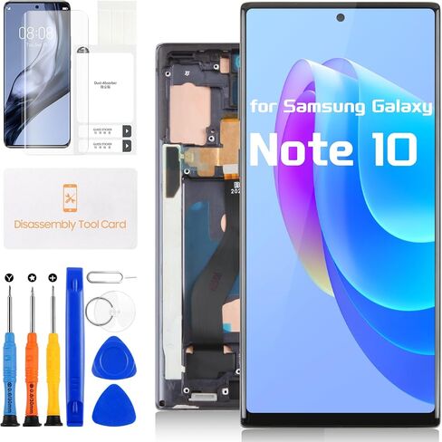 استبدال شاشة Incell لهاتف Samsung Galaxy Note 10 - لشاشة Samsung Note10 LCD التي تعمل باللمس لهاتف Galaxy N910 SM-N970F N970U N970U1 مجموعة زجاجية رقمية مع إطار (أسود) in Kuwait