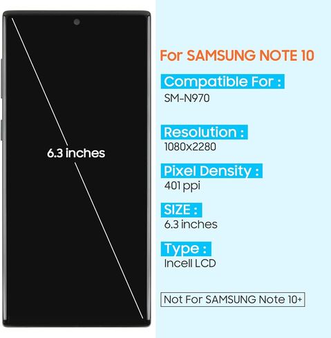 استبدال شاشة Incell لهاتف Samsung Galaxy Note 10 - لشاشة Samsung Note10 LCD التي تعمل باللمس لهاتف Galaxy N910 SM-N970F N970U N970U1 مجموعة زجاجية رقمية مع إطار (أسود) in Kuwait