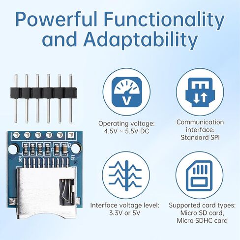 10 Pcs Micro SD/TF Card Adapter 3.3V 6 Pins Reader Modules with SPI Interface Level Conversion Chip Compatible with Arduino/Raspberry Pi/ESP32 with 40P 10cm Male to Female Jumper Cable in Kuwait