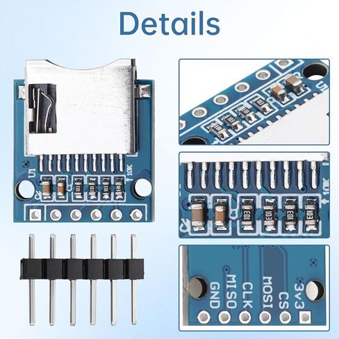 10 Pcs Micro SD/TF Card Adapter 3.3V 6 Pins Reader Modules with SPI Interface Level Conversion Chip Compatible with Arduino/Raspberry Pi/ESP32 with 40P 10cm Male to Female Jumper Cable in Kuwait