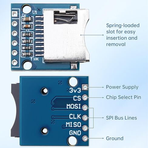 10 Pcs Micro SD/TF Card Adapter 3.3V 6 Pins Reader Modules with SPI Interface Level Conversion Chip Compatible with Arduino/Raspberry Pi/ESP32 with 40P 10cm Male to Female Jumper Cable in Kuwait