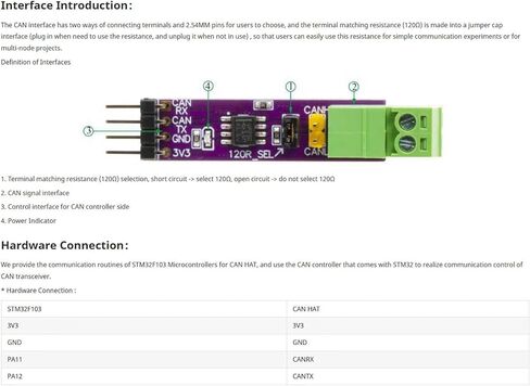SN65HVD230 CAN Bus Transceiver HAT - اتصال عالي السرعة 1 ميجا بايت / ثانية، ISO11898 متوافق مع STM32، تطبيقات السيارات والصناعية in Kuwait