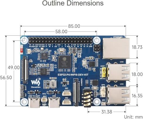 لوحة تطوير ESP32-P4-WIFI6-DEV-KIT تعتمد ESP32-P4 وESP32-C6، وتدعم Wi-Fi 6 وBluetooth 5، مع MIPI-CSI، MIPI-DSI، USB 2.0 OTG، Ethernet، رأس وحدة PoE، إلخ. in Kuwait