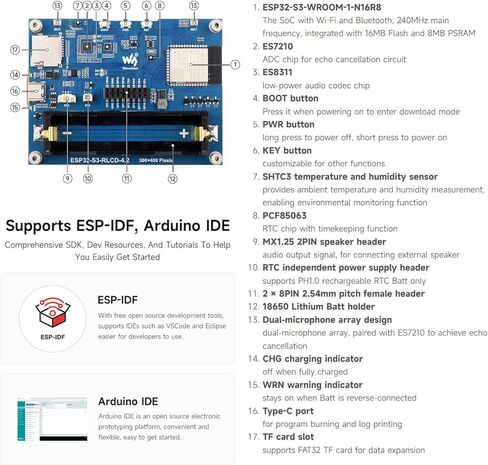 Waveshare ESP32-S3 لوحة تطوير RLCD مقاس 4.2 بوصة، دقة 300 × 400، تدعم الاتصال ثنائي الوضع W-F & BLE والتفاعل الصوتي AI، بدون مضرب in Kuwait