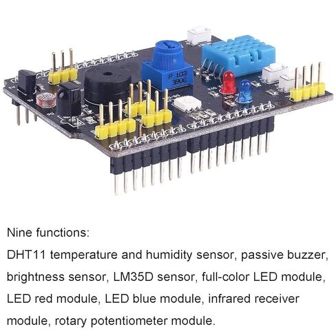 DHT11 Expansion Board 9-in-1 Multifunctional Expansion Board DHT11 Humidity Sensor and LM35 Temperature Sensor Receiver Buzzer with Dupont Cable in Kuwait