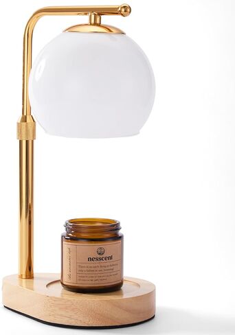 Candle Warmer Lamp with Timer and Adjustable Height – Includes Gift Candle & 2 Bulbs – Ivory Glass Shade and Dark Wood Base – Wax Melt Warmer for Bedroom, Living Room, Spa, Housewarming Gift in Saudi Arabia