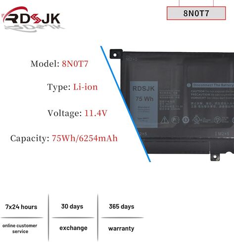 8N0T7 08N0T7 Laptop Battery for Dell XPS 15 9575 Precision 5530 2-in-1 9575 2-in-1 D1605TS D1805TS D2605TS D2601TS D2805TS D2801TS i5-8305G i7-8705G Series 8NOT7 0TMFYT TMFYT D69V4 451-BCJQ 11.4V 75Wh in Kuwait