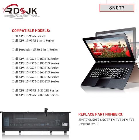 8N0T7 08N0T7 Laptop Battery for Dell XPS 15 9575 Precision 5530 2-in-1 9575 2-in-1 D1605TS D1805TS D2605TS D2601TS D2805TS D2801TS i5-8305G i7-8705G Series 8NOT7 0TMFYT TMFYT D69V4 451-BCJQ 11.4V 75Wh in Kuwait