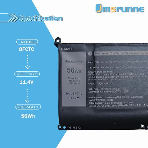 56Wh 8FCTC Laptop Battery Compatible with Dell XPS 15 9500 Precision 5550 Alienware M15 R3 R4 M17 R4 R3 Series Notebook 69KF2 08FCTC 0P8P1P 0DVG8M 0M59JH 70N2F 070N2F 11.4V 4650mAh in Kuwait