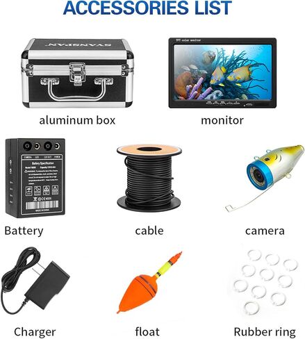 Lixada Underwater Fishing Camera Fish Finder 7 Inch 1200TVL HD with 12 LED Lights 15M Cable Rechargeable Battery for Ice Sea Boat Fishing Aquatic Monitoring in Kuwait