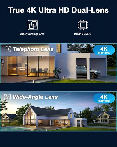 كاميرا مراقبة خارجية بدقة 4K PTZ مع تكبير هجين سريع 10X، ومقلاة 355 درجة وإمالة 90 درجة، وكاميرا WiFi مزدوجة العدسة بدقة 8 ميجابكسل مع تتبع تلقائي، واكتشاف الإنسان/المركبة/الحيوانات الأليفة بالذكاء الاصطناعي، رؤية ليلية ملونة، RTSP in Kuwait