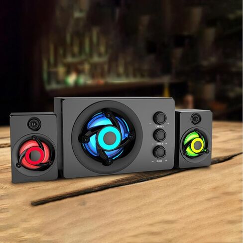 صندوق صوت ستيريو خشبي 2.1 متعدد الوسائط مع مضخم صوت يعمل بمنفذ USB، ومكبرات صوت للكمبيوتر المكتبي لأجهزة الكمبيوتر المحمول والألعاب، ومشغل موسيقى ستيريو محمول للمكتب المنزلي in Kuwait