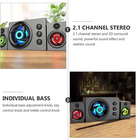 صندوق صوت ستيريو خشبي 2.1 متعدد الوسائط مع مضخم صوت يعمل بمنفذ USB، ومكبرات صوت للكمبيوتر المكتبي لأجهزة الكمبيوتر المحمول والألعاب، ومشغل موسيقى ستيريو محمول للمكتب المنزلي in Kuwait