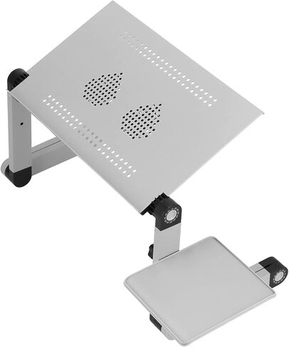 Aluminum Alloy Laptop Desk with Cooling Fan, Portable Adjustable Folding Table, Silver - Height and Tilt Adjustable, Lightweight Design, Ideal for Home and Office Use in Kuwait