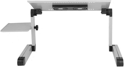 Aluminum Alloy Laptop Desk with Cooling Fan, Portable Adjustable Folding Table, Silver - Height and Tilt Adjustable, Lightweight Design, Ideal for Home and Office Use in Kuwait