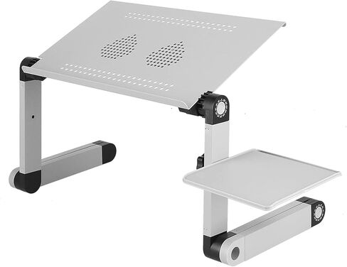 Aluminum Alloy Laptop Desk with Cooling Fan, Portable Adjustable Folding Table, Silver - Height and Tilt Adjustable, Lightweight Design, Ideal for Home and Office Use in Kuwait