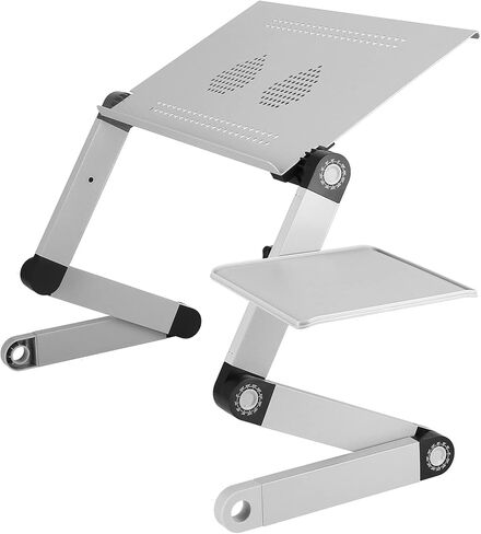 Aluminum Alloy Laptop Desk with Cooling Fan, Portable Adjustable Folding Table, Silver - Height and Tilt Adjustable, Lightweight Design, Ideal for Home and Office Use in Kuwait