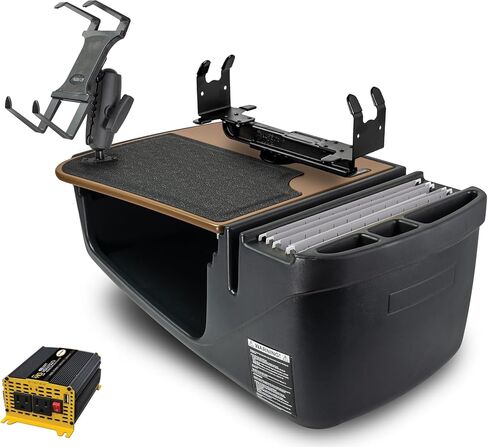 مكتب السيارة GripMaster بكفاءة AutoExec لمحطة عمل سيارتك ومكتبك المحمول، بوربون براون، مع عاكس طاقة بقدرة 400 واط، وحامل الطابعة وحامل الكمبيوتر اللوحي in Kuwait