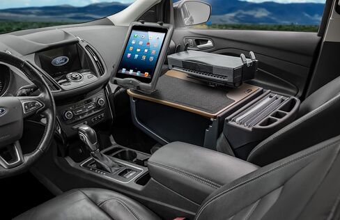 مكتب السيارة GripMaster بكفاءة AutoExec لمحطة عمل سيارتك ومكتبك المحمول، بوربون براون، مع عاكس طاقة بقدرة 400 واط، وحامل الطابعة وحامل الكمبيوتر اللوحي in Kuwait