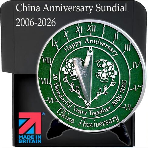Anniversary Sundial Gift for 20th China Wedding Anniversary in 2026 - Recycled Metal Home Decor Or Garden Present Idea - Handmade in UK for Him, Her Parents Or Couples 20 Year Celebration in Saudi Arabia