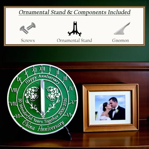 Anniversary Sundial Gift for 20th China Wedding Anniversary in 2026 - Recycled Metal Home Decor Or Garden Present Idea - Handmade in UK for Him, Her Parents Or Couples 20 Year Celebration in Saudi Arabia