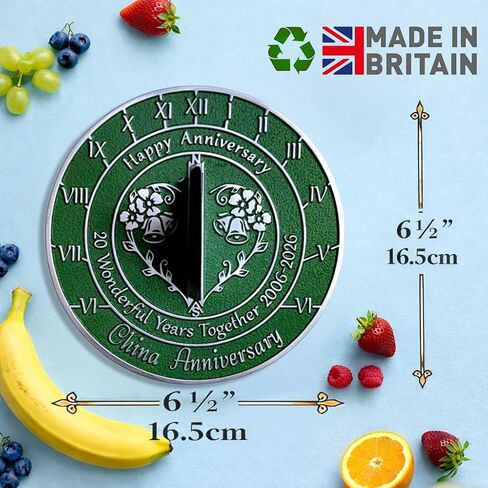 Anniversary Sundial Gift for 20th China Wedding Anniversary in 2026 - Recycled Metal Home Decor Or Garden Present Idea - Handmade in UK for Him, Her Parents Or Couples 20 Year Celebration in Saudi Arabia
