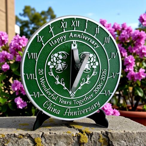 Anniversary Sundial Gift for 20th China Wedding Anniversary in 2026 - Recycled Metal Home Decor Or Garden Present Idea - Handmade in UK for Him, Her Parents Or Couples 20 Year Celebration in Saudi Arabia