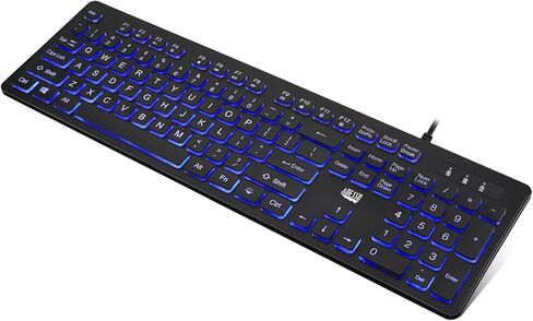 Adesso AKB-139EB Large Print Illuminated LED Keyboard 2X Big Letter Keys Blue Backlit Low Profile Quiet Switches USB Wired 104 Key Multimedia Controls Water Resistant in Kuwait