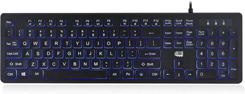 Adesso AKB-139EB Large Print Illuminated LED Keyboard 2X Big Letter Keys Blue Backlit Low Profile Quiet Switches USB Wired 104 Key Multimedia Controls Water Resistant in Kuwait