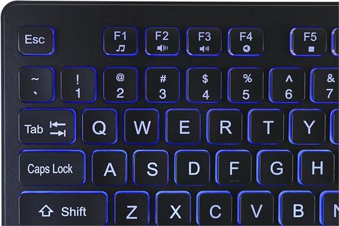 Adesso AKB-139EB Large Print Illuminated LED Keyboard 2X Big Letter Keys Blue Backlit Low Profile Quiet Switches USB Wired 104 Key Multimedia Controls Water Resistant in Kuwait
