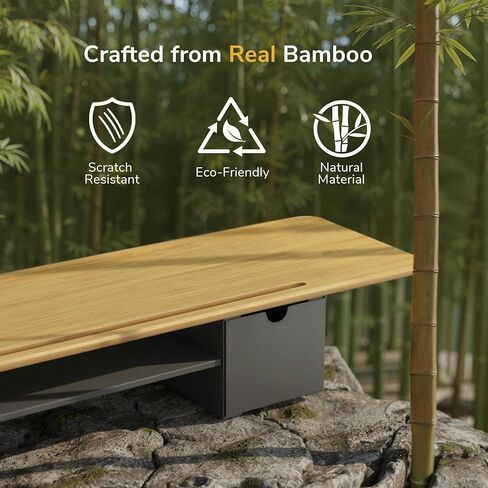 Mount-It! Extra Wide 39" Real Solid Bamboo Dual Monitor Stand Riser, 2 Metal Drawers + Shelf, 66 lbs, Built-In Device Slot, Home Office Desk Organizer in Kuwait